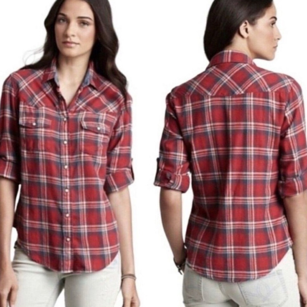 JACHS Girlfriend Blue Plaid Button Down Shirt